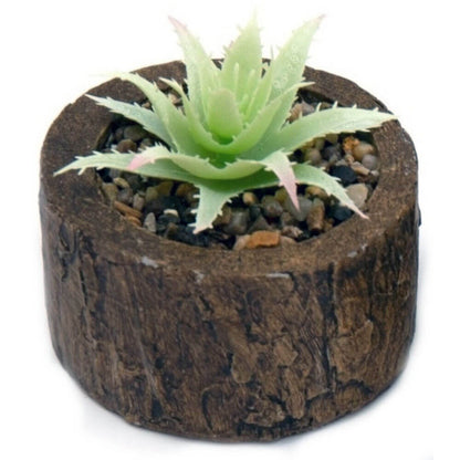 Bark Effect Pot and Artificial Succulent 