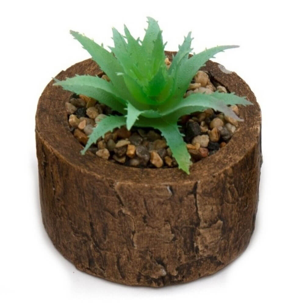 Bark Effect Pot and Artificial Succulent