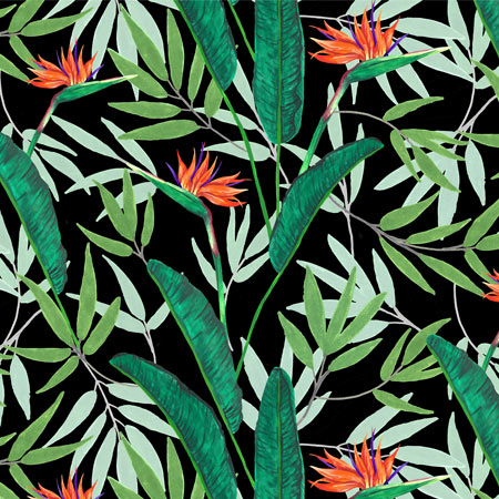 A textile design named Bird of Paradise by Jasmine Yahkup.