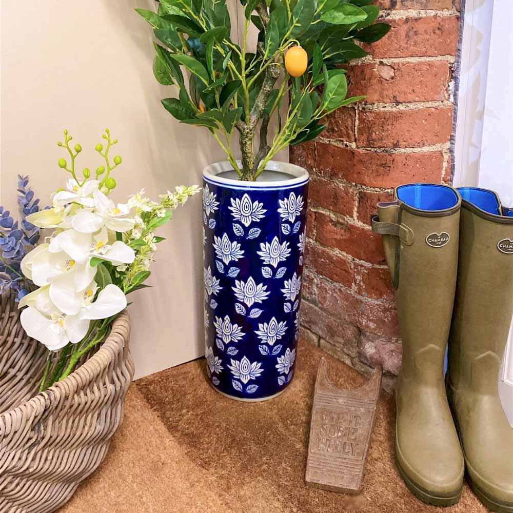 Blue and White Floral Umbrella Stand