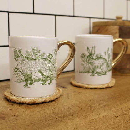 Fox and Hare Forest Toile Mugs