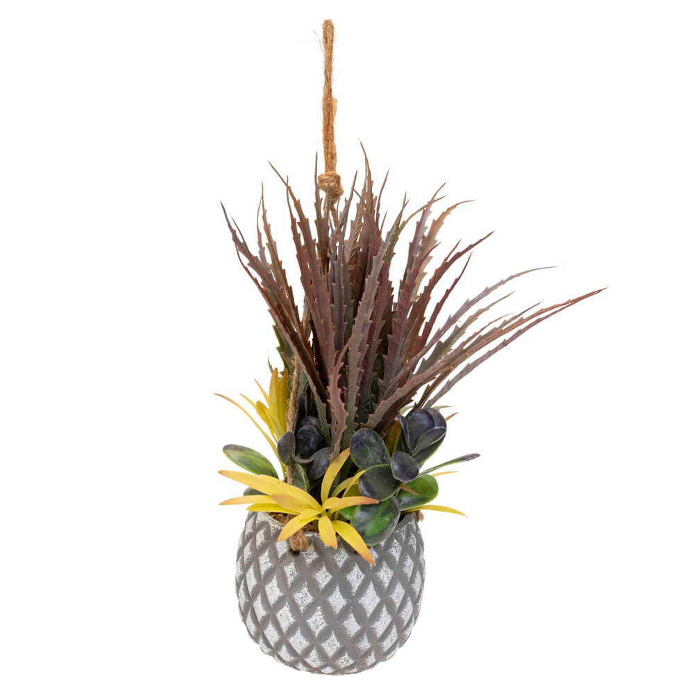 Hanging Grey Lattice Pot with artificial Succulents