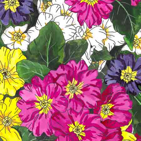 Primrose fabric design created by Jasmine Yahkup, featuring intricate floral patterns.