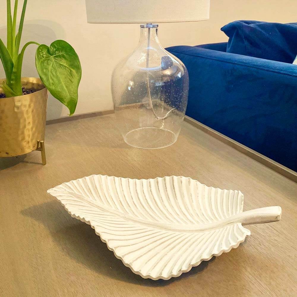 Elegant White Leaf Decorative Tray