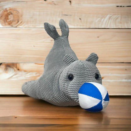 Door Stop in the Shape of a Seal with Blue and White Ball